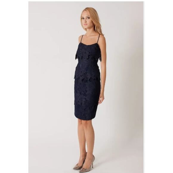 New NWT Black Halo Ora Lace‎ Sheath Party Navy Blue Foral Mini Dress Size 6 - Picture 4 of 16